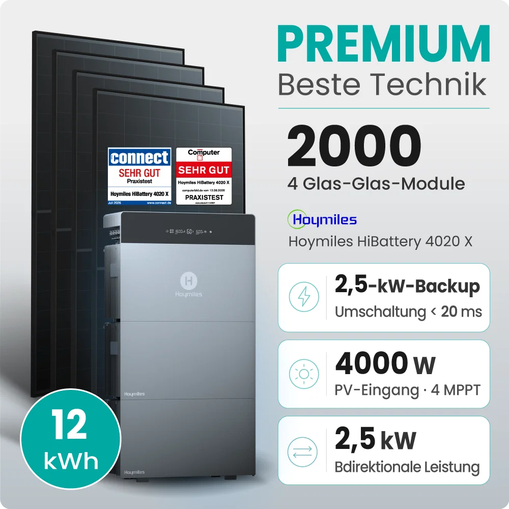 Tepto 2000W Balkonkraftwerk Premium mit Hoymiles HiBattery 12kWh Speicher