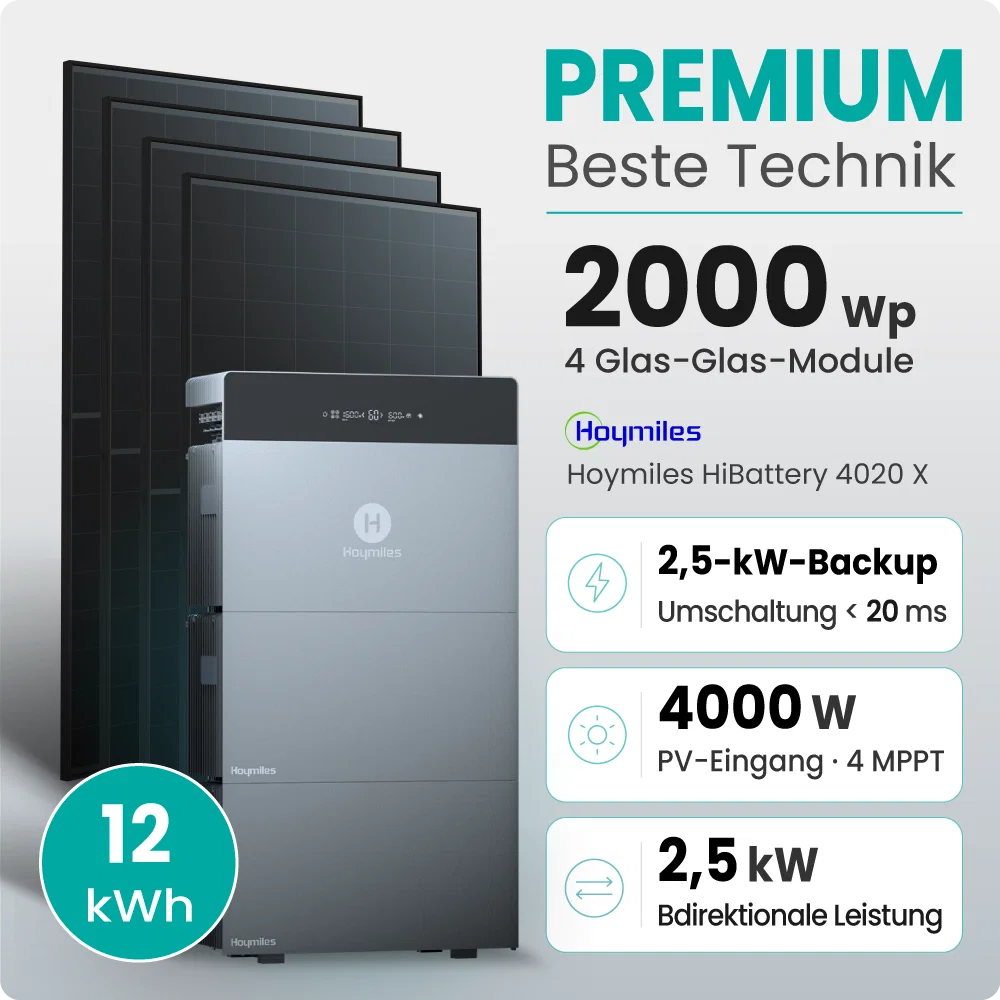 Tepto 2000W Balkonkraftwerk Premium mit Hoymiles HiBattery 12kWh Speicher