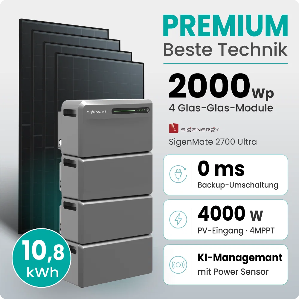 Tepto 2000W Balkonkraftwerk Premium mit Sigenergy SigenMate mit 10,75kWh Speicher