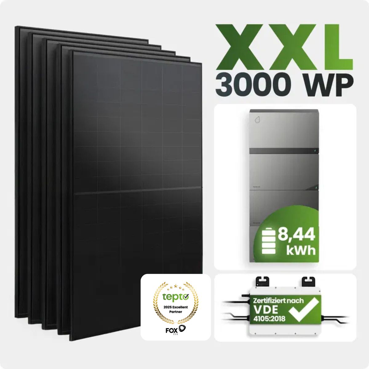 Plug&Play PV-Anlage 3000W mit Avocado und FoxEss M1 800W mit 8,44 kWh Speicher FoxEss Avocado
