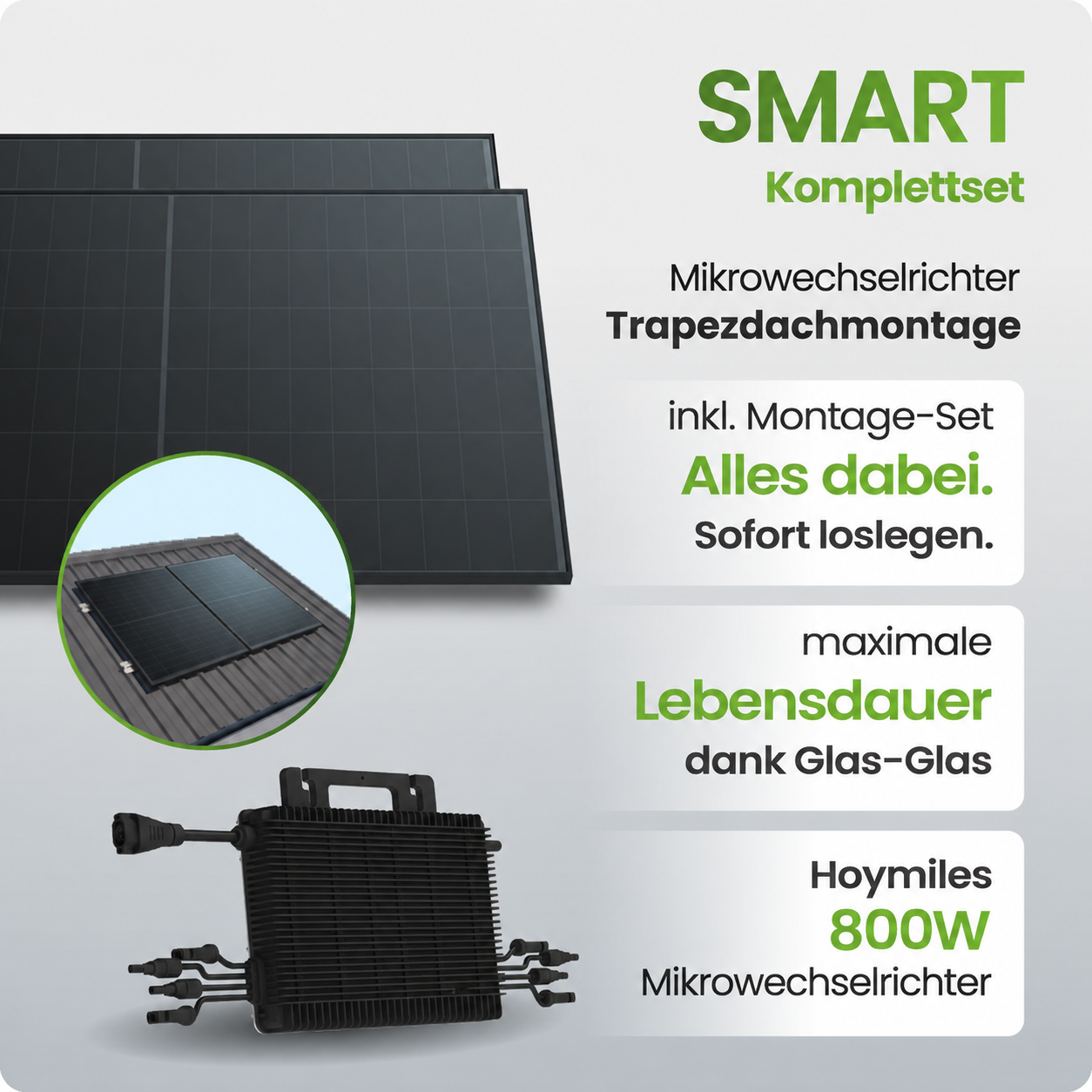 Solarmodul, Trapezdachmontage, Wechselrichter, Solaranlage, 800W