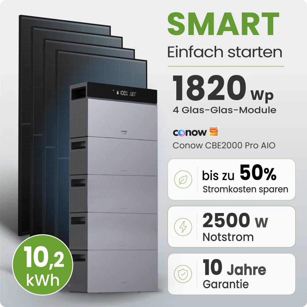 Tepto 1820W Balkonkraftwerk Smart mit Conow 10kWh Speicher + Gratis Smart Meter
