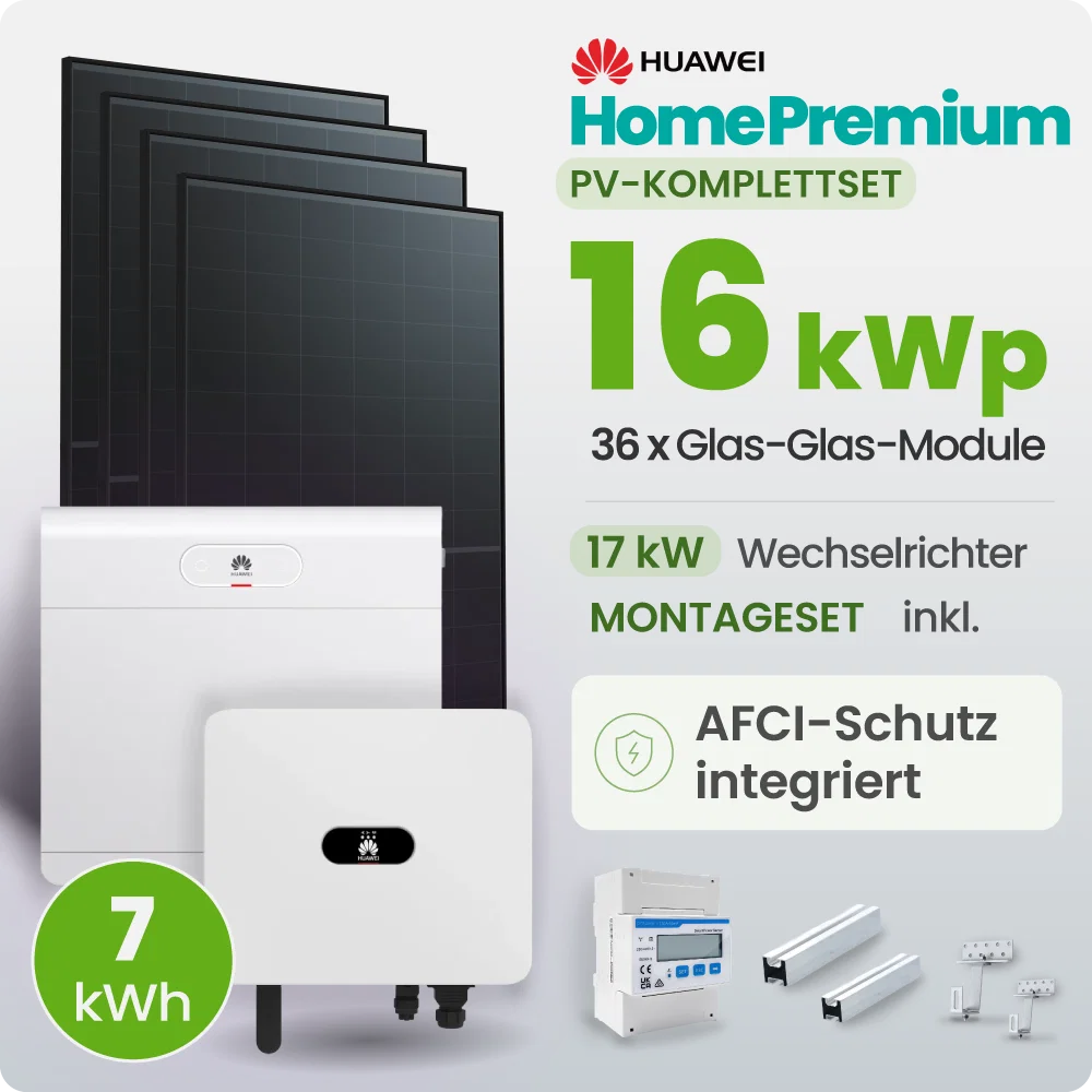 16 kWp Huawei PV-Anlage 35x 460Wp Fullblack 7kW Speicher
