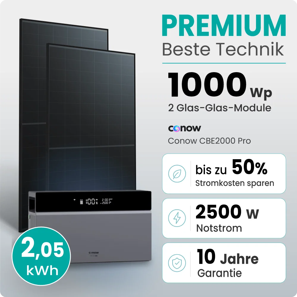 Tepto 1000W Balkonkraftwerk Premium mit Conow Pro 2kWh Speicher