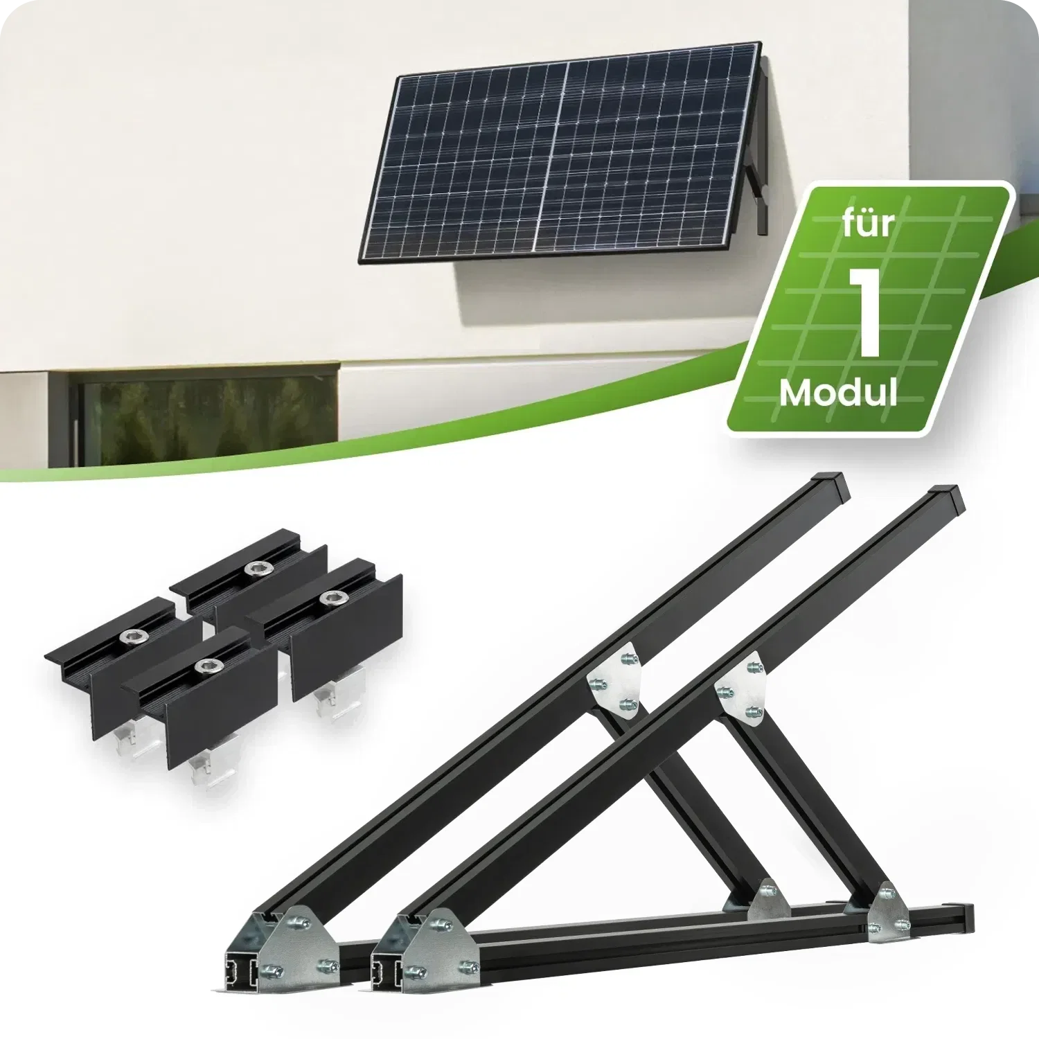 SCHWARZES Flachdach- und Wand Montageset für 1 Modul waagerecht - 30mm