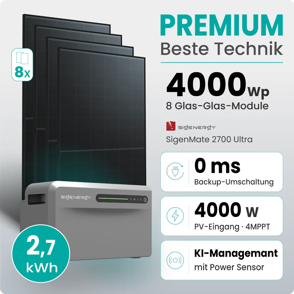 Tepto 4000W Balkonkraftwerk Premium mit Sigenergy SigenMate mit 2,7kWh Speicher