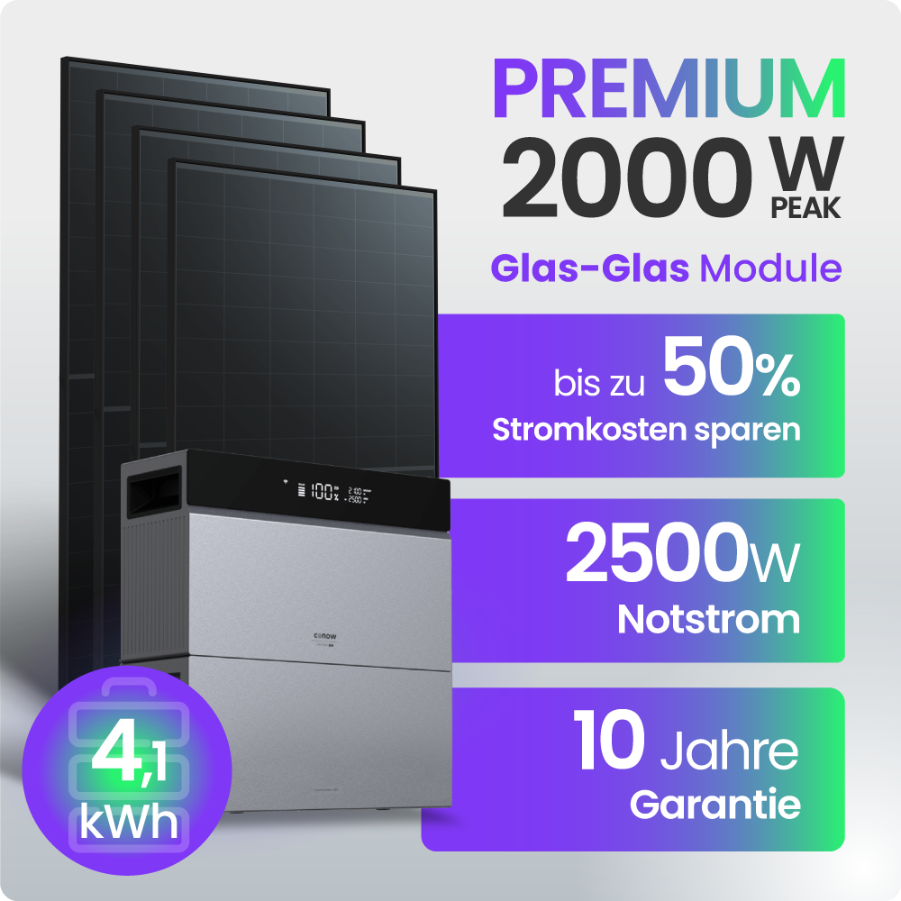 Solarmodul, Batteriepack, Notstromversorgung, Glas-Glas Modul, 10 Jahre Garantie