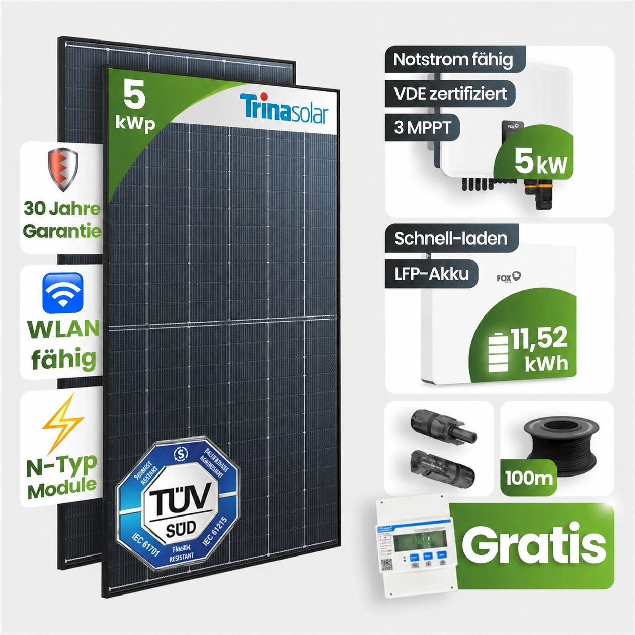 Solarmodul, PV-Modul, 5 kW, Solaranlage, LPF-Akku