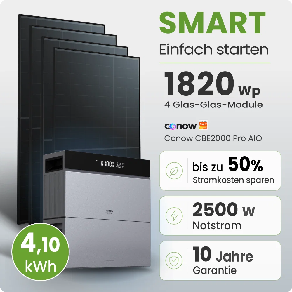 Tepto 1820W Balkonkraftwerk Smart mit Conow 4kWh Speicher + Gratis Smart Meter