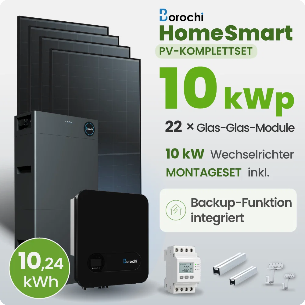 10 kWp Borochi PV-Anlage 22x 460Wp Fullblack 10kWh Speicher Notstromfähig Speicher erweiterbar