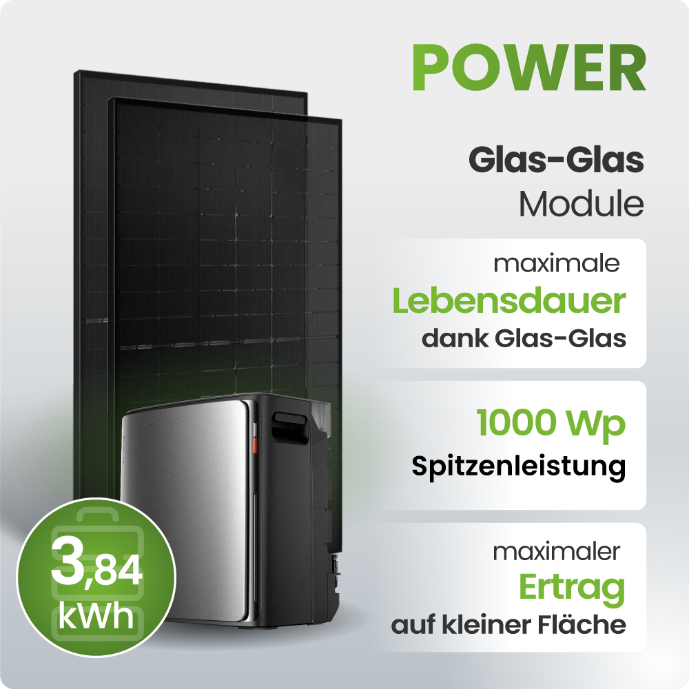 Solarmodul, Glas-Glas, Ladestation, 3,84 kWh, Lebensdauer