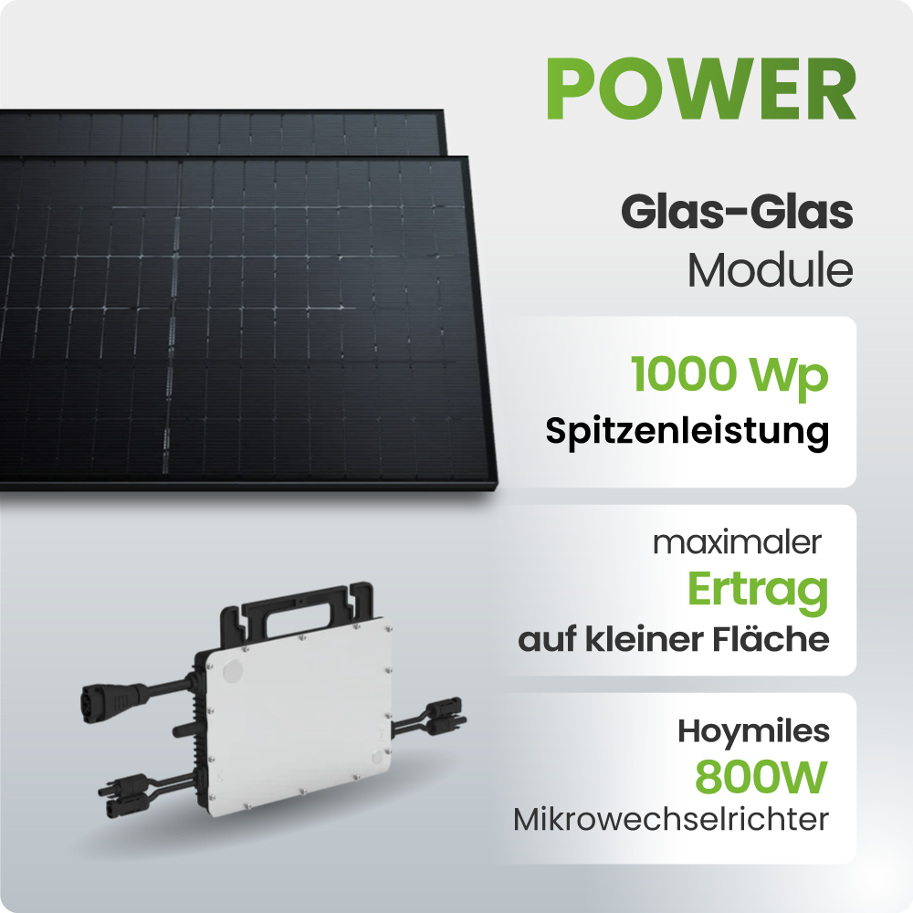 Solarmodul, Glas-Glas Modul, 1000 Wp, Mikrowechselrichter?, Hoymiles 800W