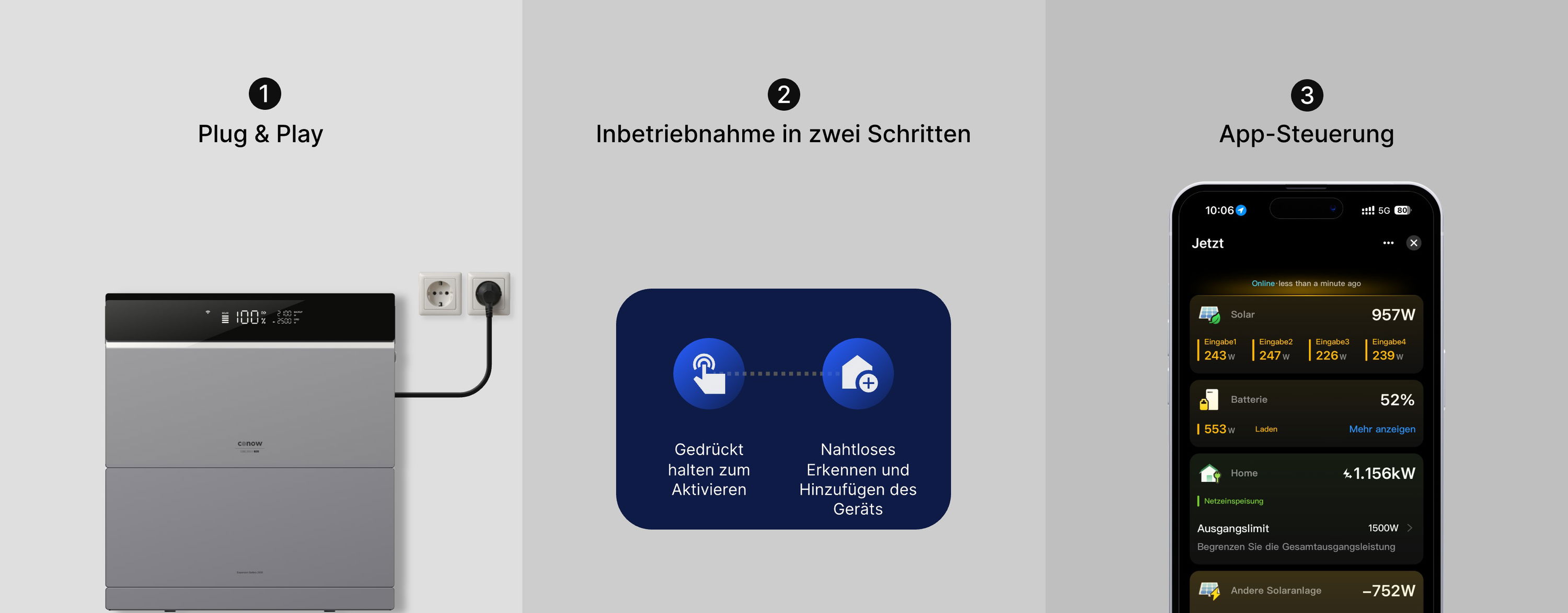 Solaranlage, Speicher, Batterie, Steckdose, App-Steuerung