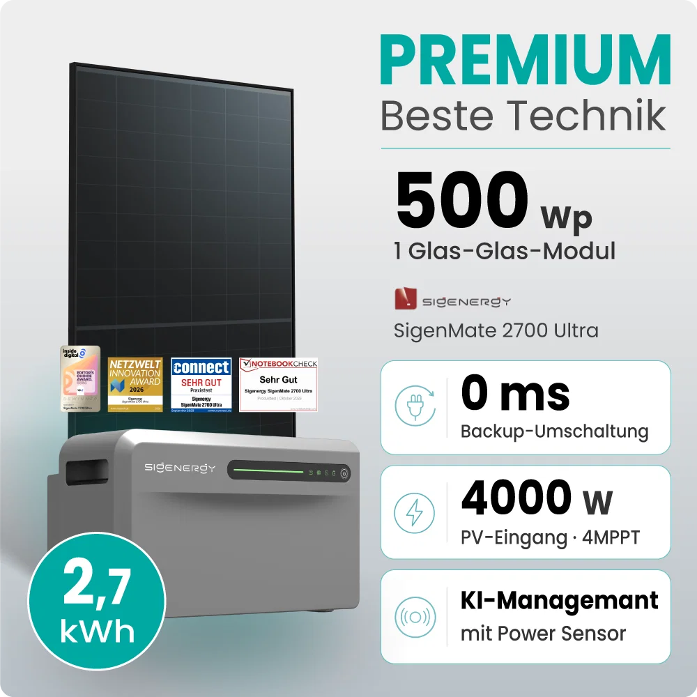 Tepto 500W Balkonkraftwerk Premium mit Sigenergy SigenMate mit 2,7kWh Speicher