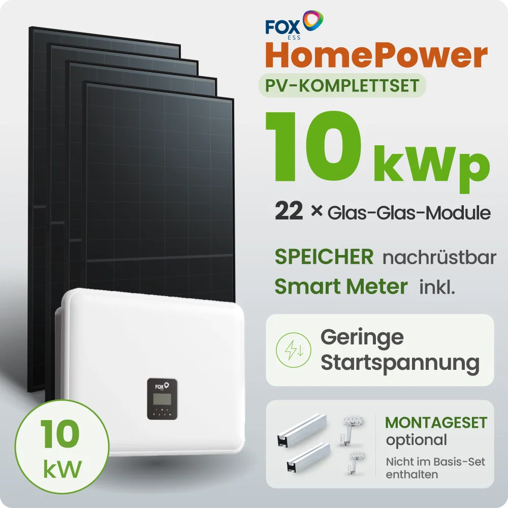 10 kWp FoxEss PV-Anlage 22x 460Wp Fullblack Notstromfähig Speicher erweiterbar