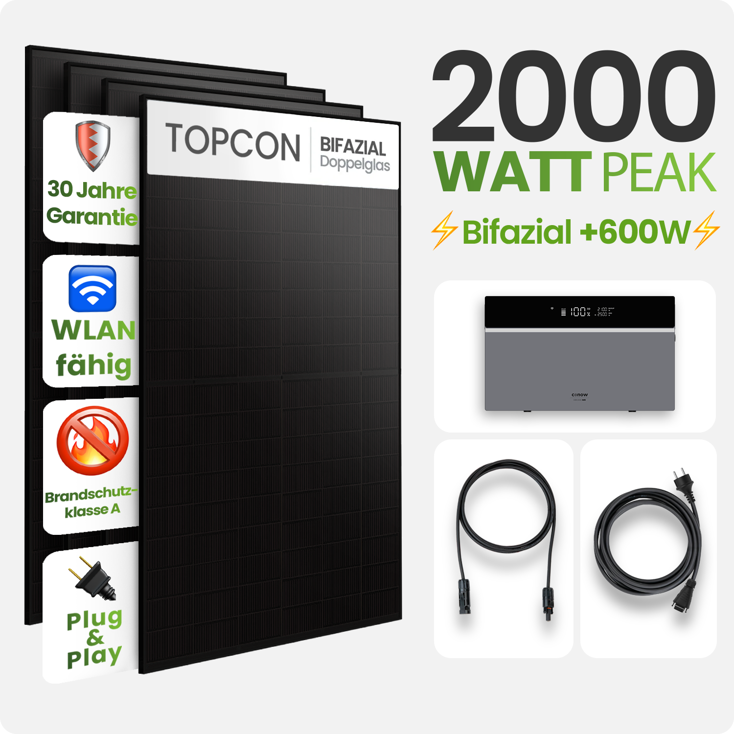 Solarmodul, Solarpanel, Bifazial, 600W, WLAN-fähig