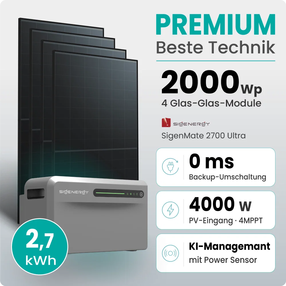 Tepto 2000W Balkonkraftwerk Premium mit Sigenergy SigenMate mit 2,7kWh Speicher