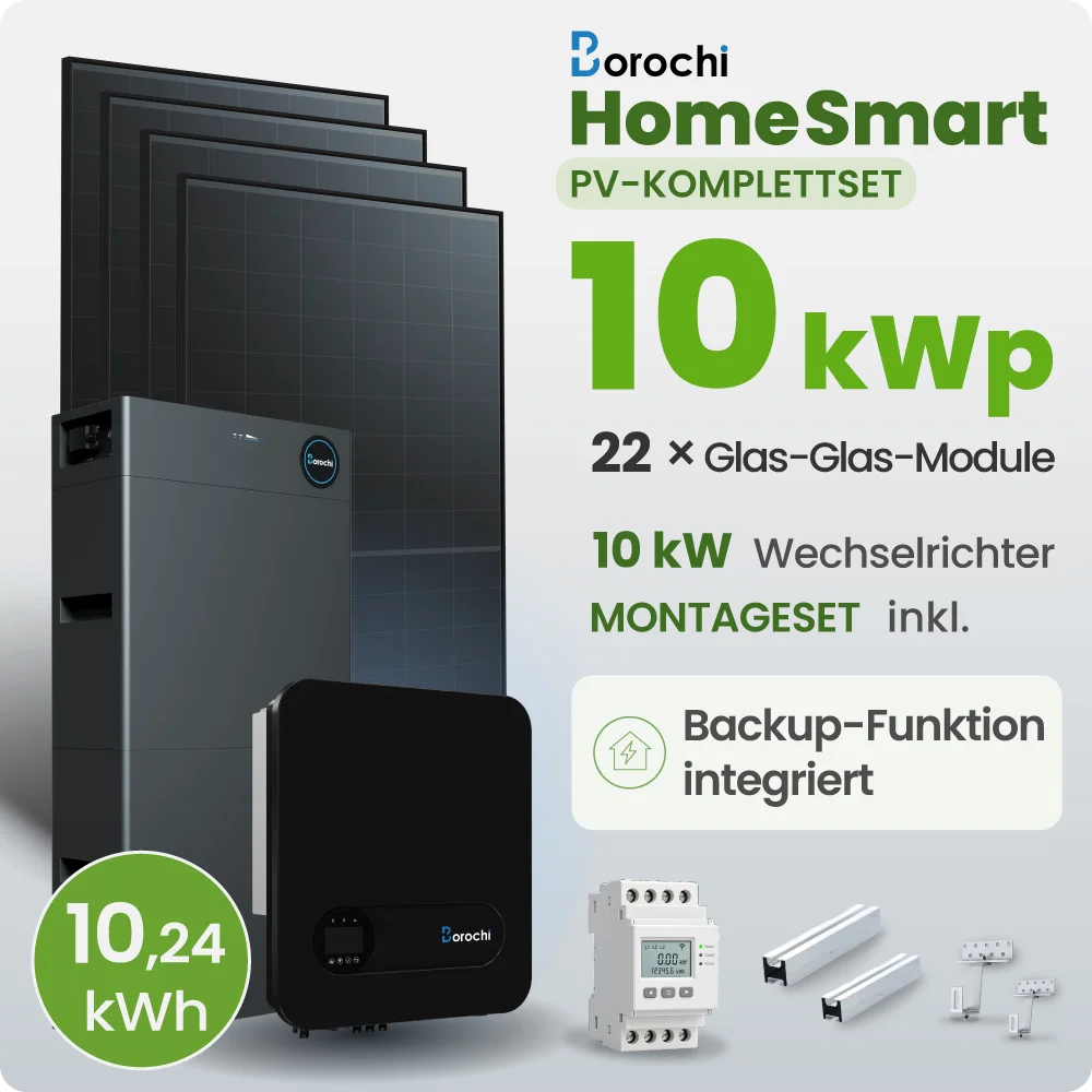 10 kWp Borochi PV-Anlage 22x 460Wp Fullblack 10kWh Speicher Notstromfähig Speicher erweiterbar