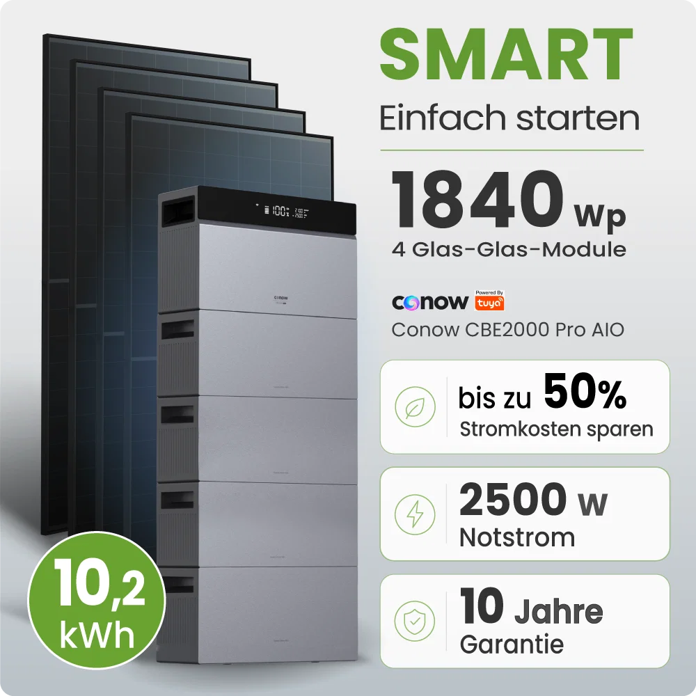Tepto 1840W Balkonkraftwerk Smart mit Conow 10kWh Speicher + Gratis Smart Meter