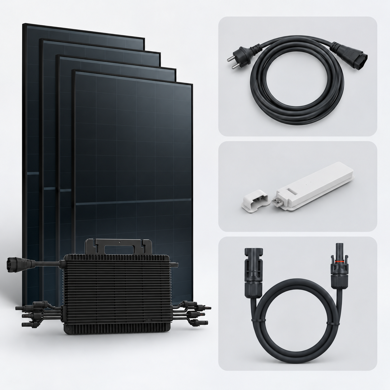 Solarmodul-Set, Mikrowechselrichter, Solarkabel, Netzkabel, Anschlusskabel
