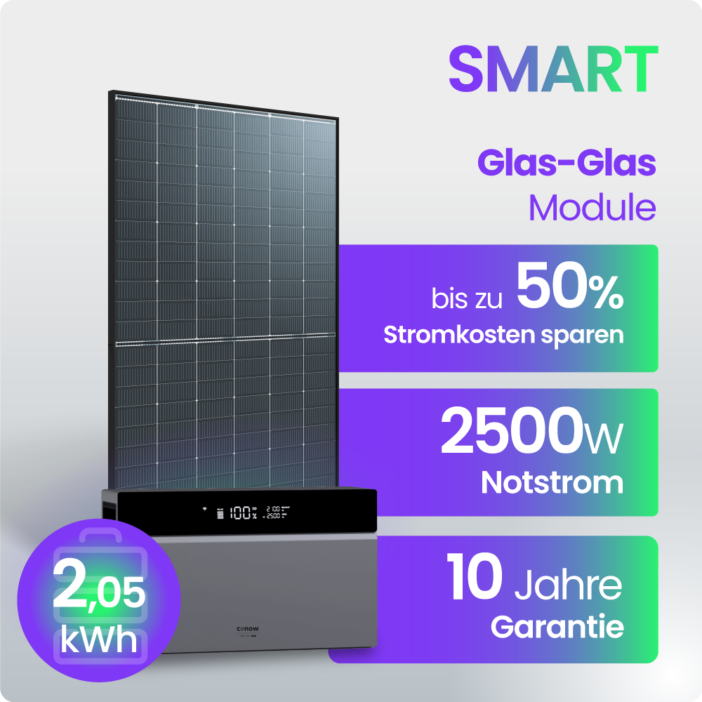 Solarmodul, Photovoltaik, Glas-Glas Modul, Speichergerät, Notstrom 2500W
