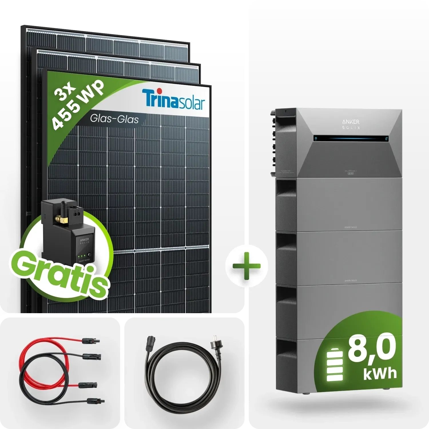 1365Wp Balkonkraftwerk 8kWh Speicher Anker Solarbank 2 - 3x455Wp Trina Black Frame