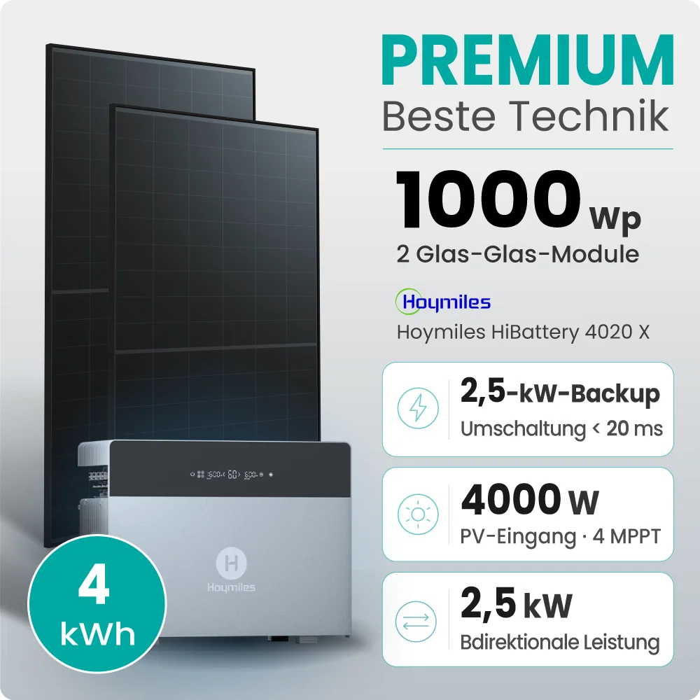 Tepto 1000W Balkonkraftwerk Premium mit Hoymiles HiBattery 4kWh Speicher
