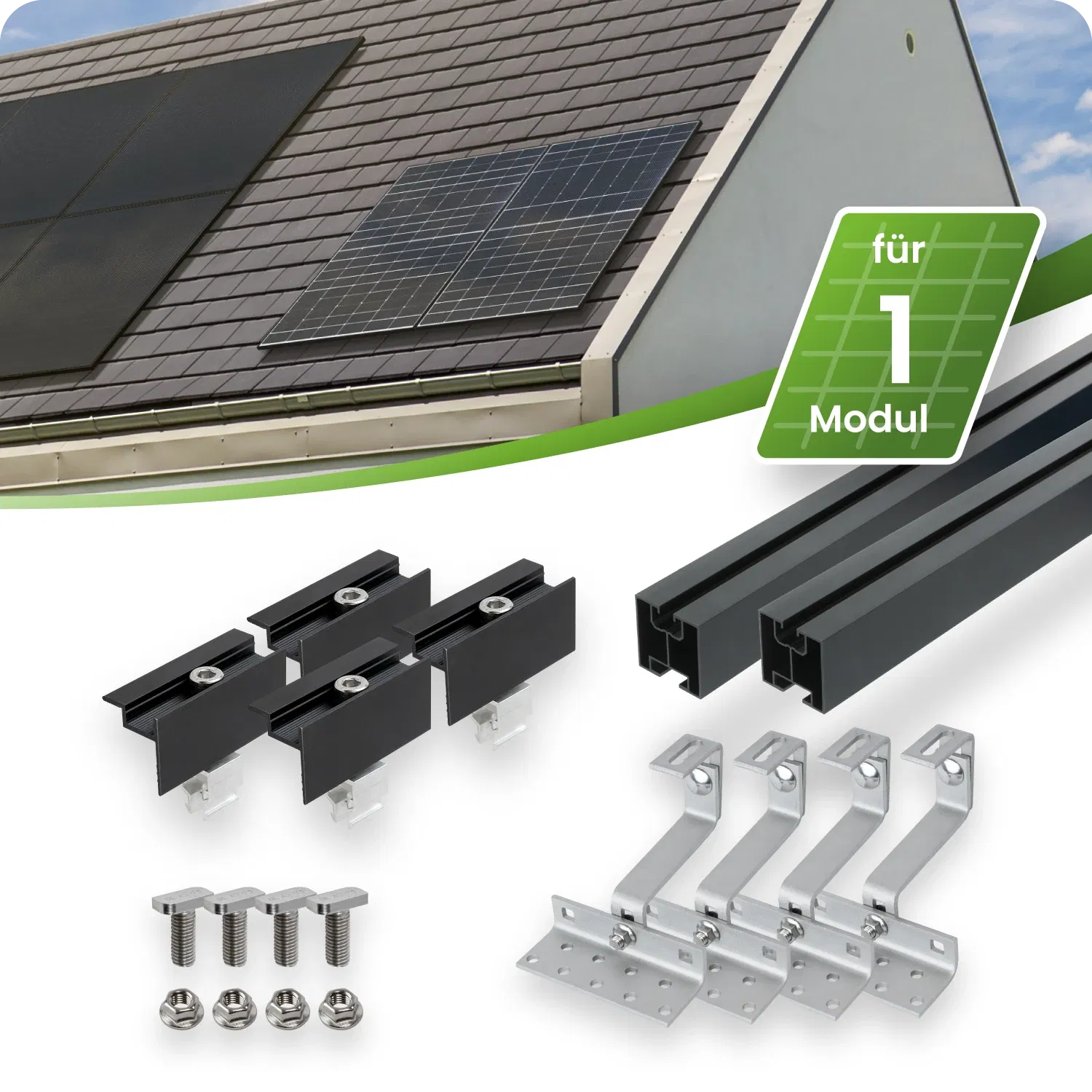 SCHWARZES Schrägdach Montageset für 1 Modul senkrechte Montage Photovoltaik Balkonkraftwerk - 30mm SCHWARZES Schrägdach Montageset für 1 Modul senkrechte Montage Photovoltaik Balkonkraftwerk - 30mm