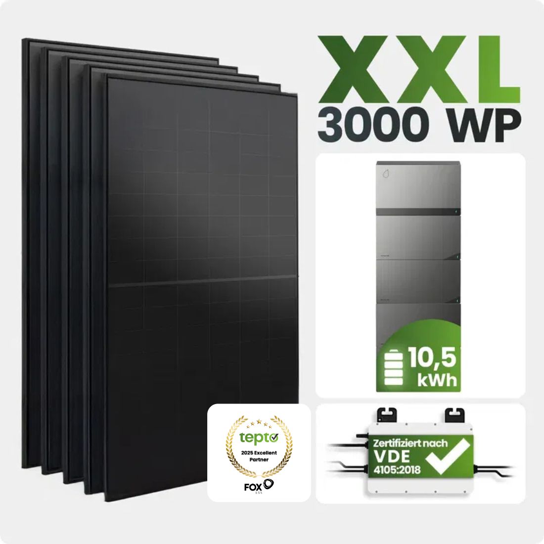 Plug&Play PV-Anlage 3000W mit Avocado und FoxEss M1 800W mit 10,55 kWh Speicher FoxEss Avocado