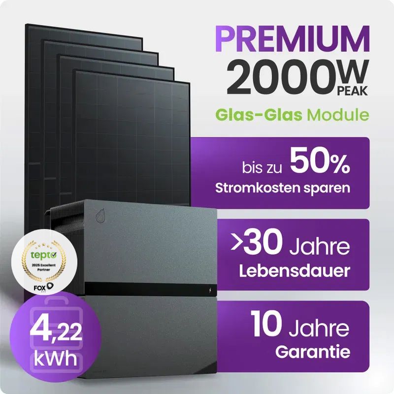 Tepto 2000W Balkonkraftwerk Premium mit FoxEss Avocado 22 Pro 4,22kWh Speicher