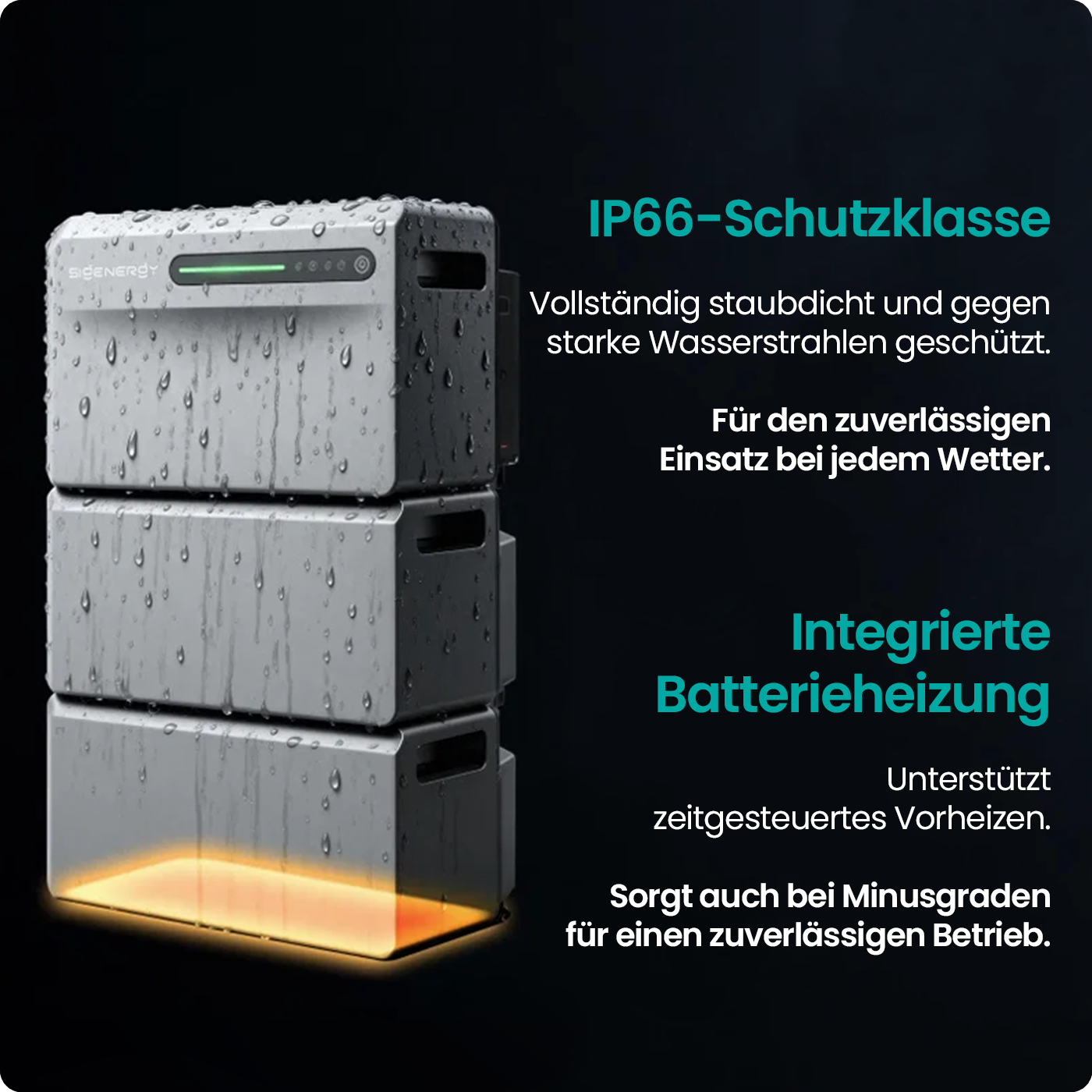 Batterieheizung, IP66, Wetterfest, Grau, Konstruktionstapel