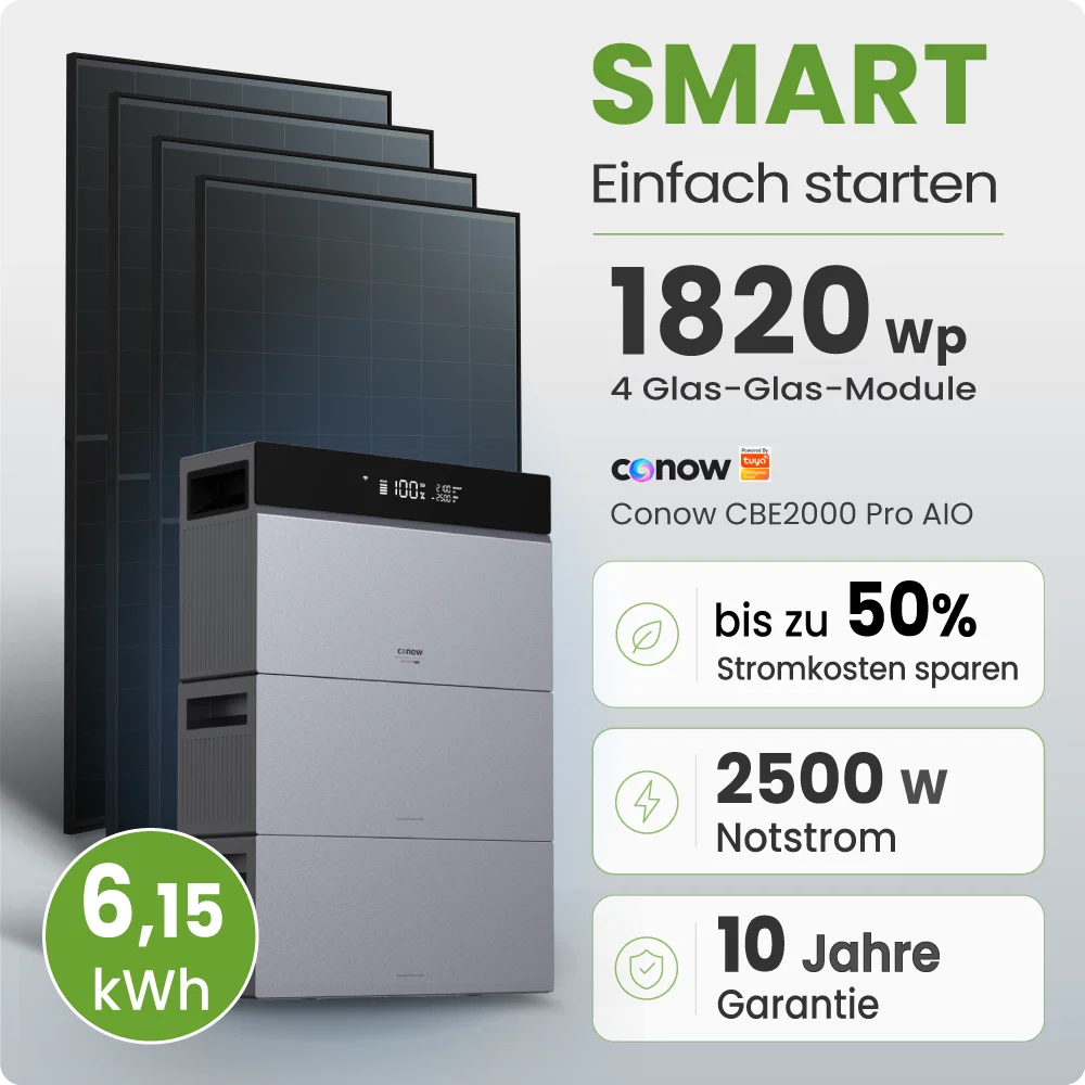 Tepto 1820W Balkonkraftwerk Smart mit Conow 6kWh Speicher + Gratis Smart Meter