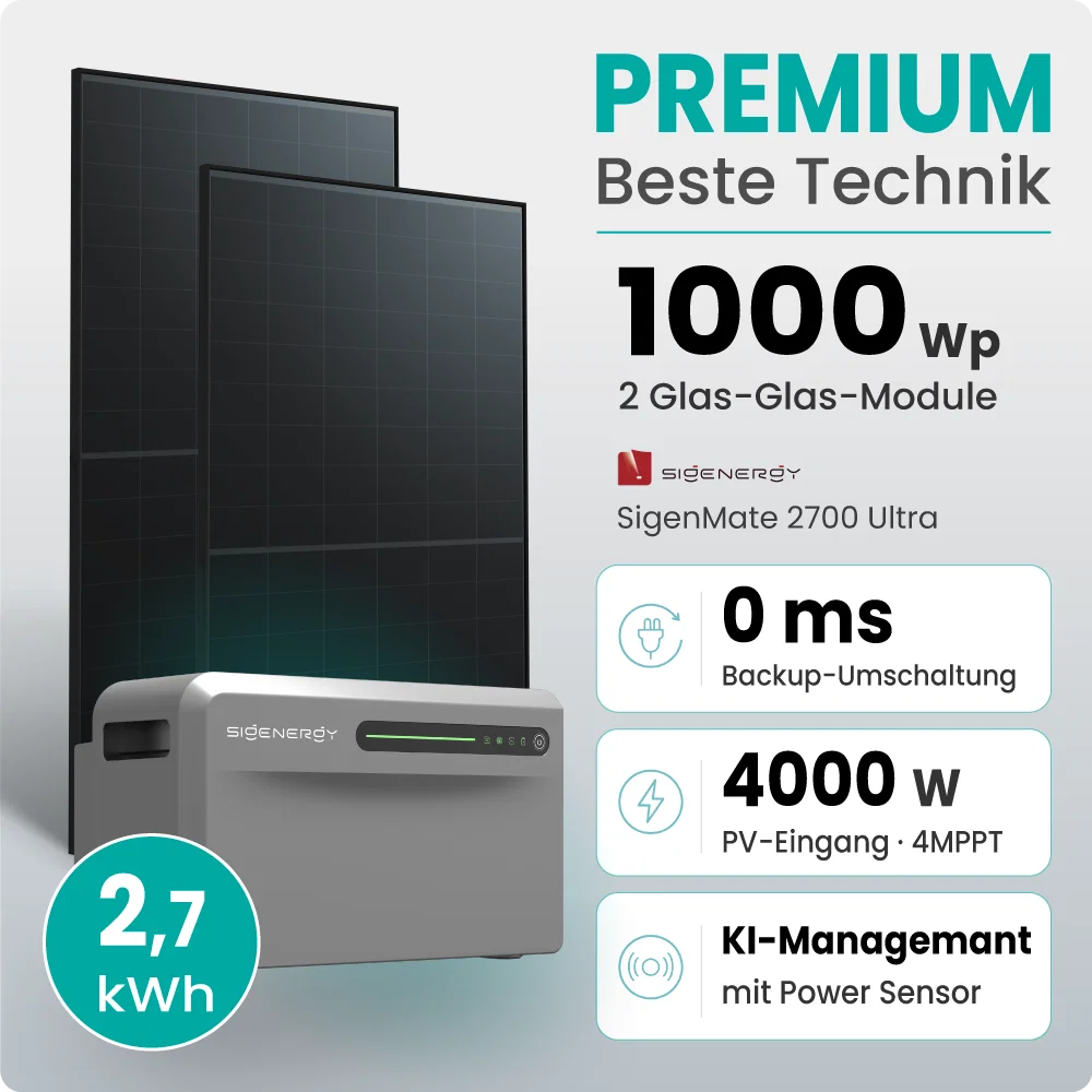Tepto 1000W Balkonkraftwerk Premium mit Sigenergy SigenMate mit 2,7kWh Speicher