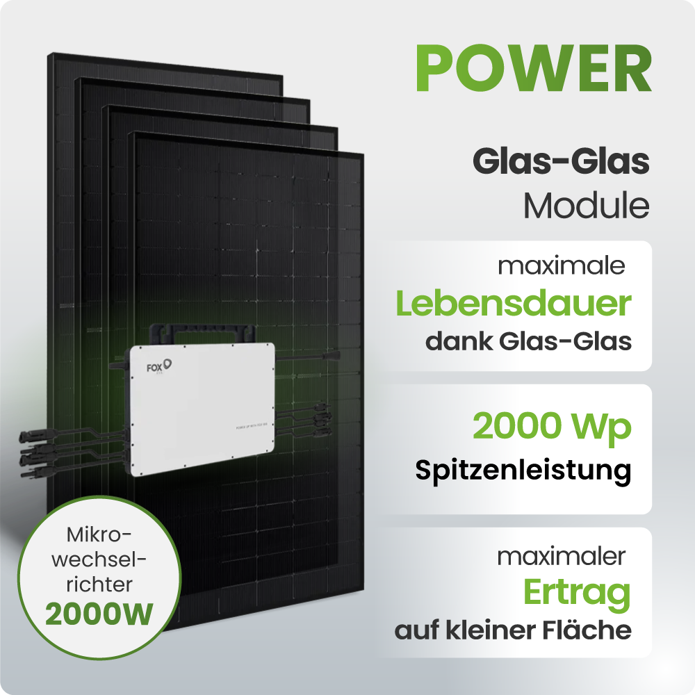 Solarmodul, Glas-Glas, 2000W, Mikro-Wechselrichter, Lebensdauer