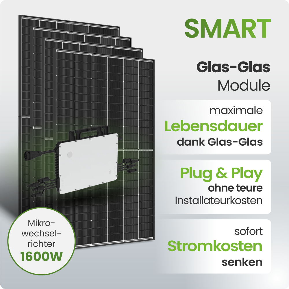 Solarmodul, Glas-Glas, Monokristallin, 1600W, Mikro-Wechselrichter