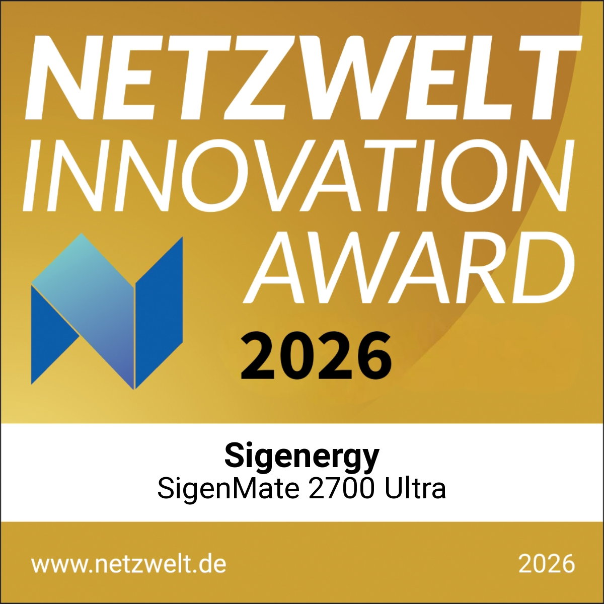 NETZWELT Innovation Award 2026 Siegel für den Sigenergy SigenMate 2700 Ultra