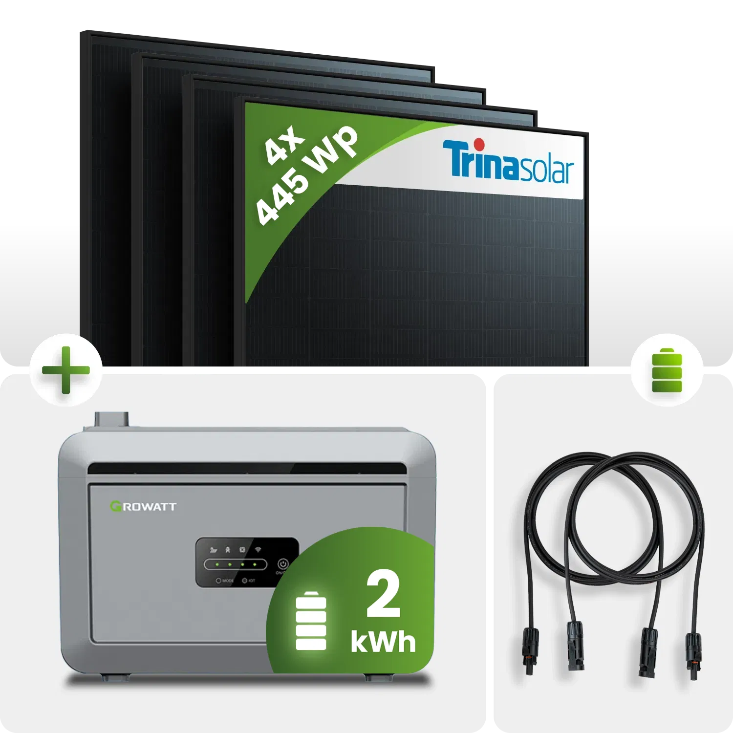 1780Wp Balkonkraftwerk 4x445Wp Trina Solar Fullblack Growatt NEXA 2kWh Speicher 1780Wp Balkonkraftwerk 4x445Wp Trina Solar Fullblack Growatt NEXA 2kWh Speicher