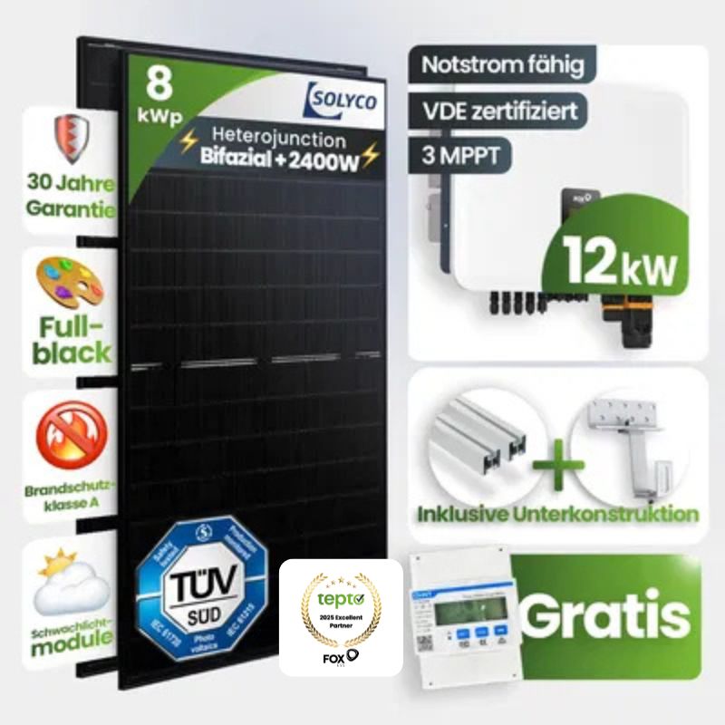 Solarpanel, Bifazial, 2400W, Offgrid, Wandmontage