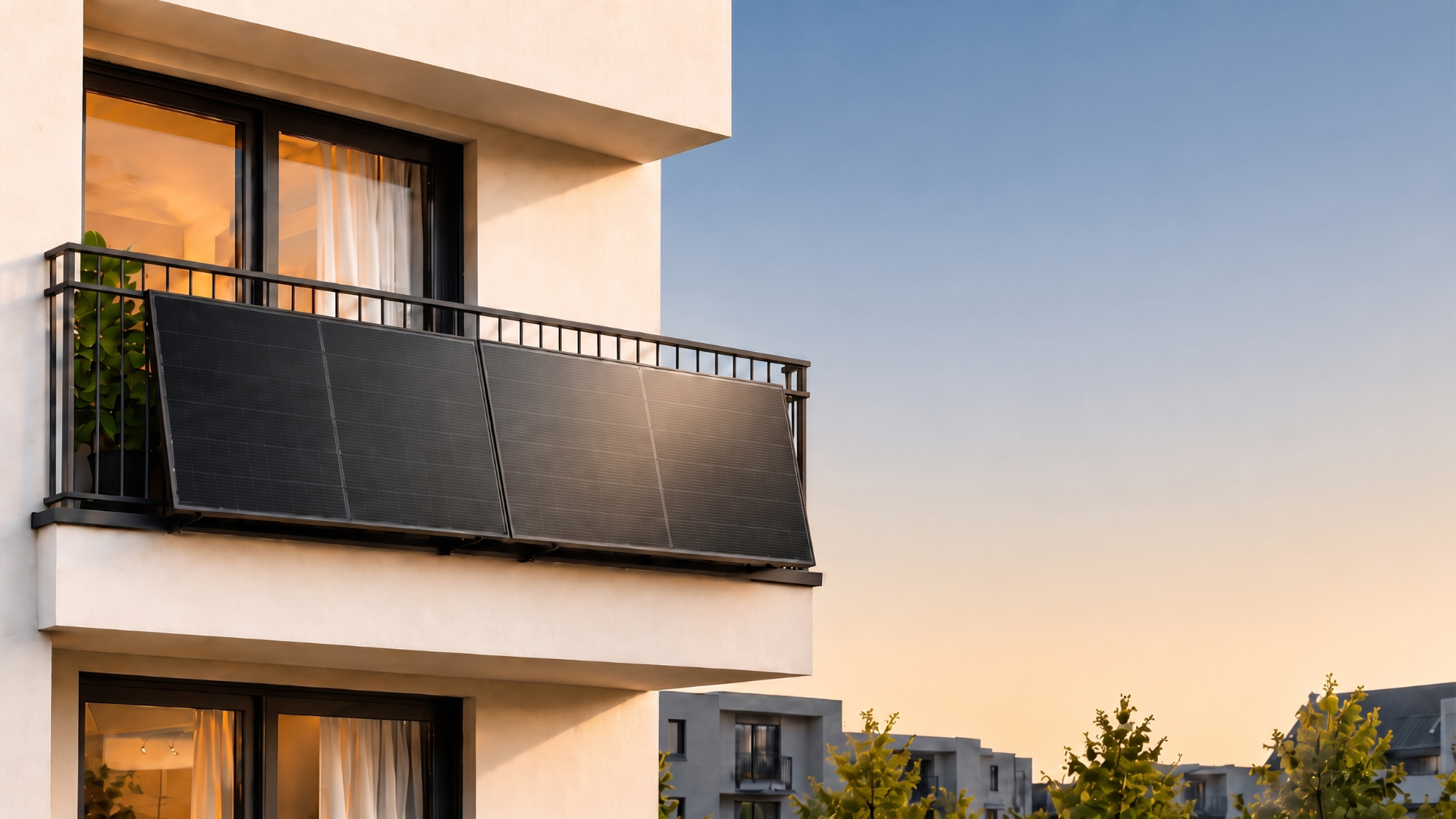 Solarmodule, Balkon, Außenwand, Fenster, Pflanze auf Balkon