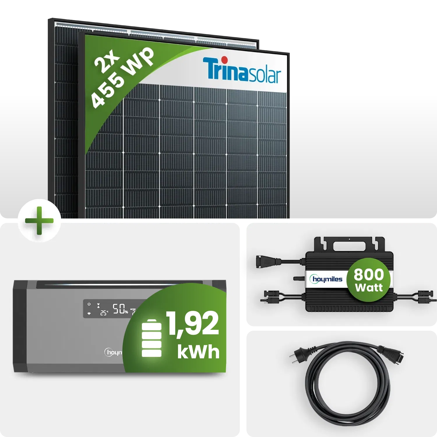 Balkonkraftwerk Set 910Wp 2x Trina Solar Modul HMS-800W Wechselrichter mit 1,92 kWh Speicher Hoymiles HiBattery