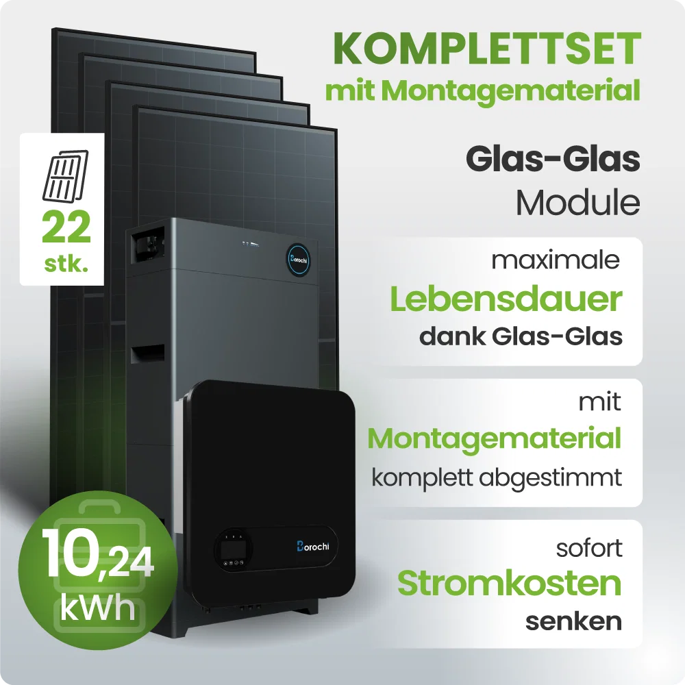 10 kWp Borochi PV-Anlage 22x Trina 455Wp Fullblack 10kWh Speicher Notstromfähig Speicher erweiterbar