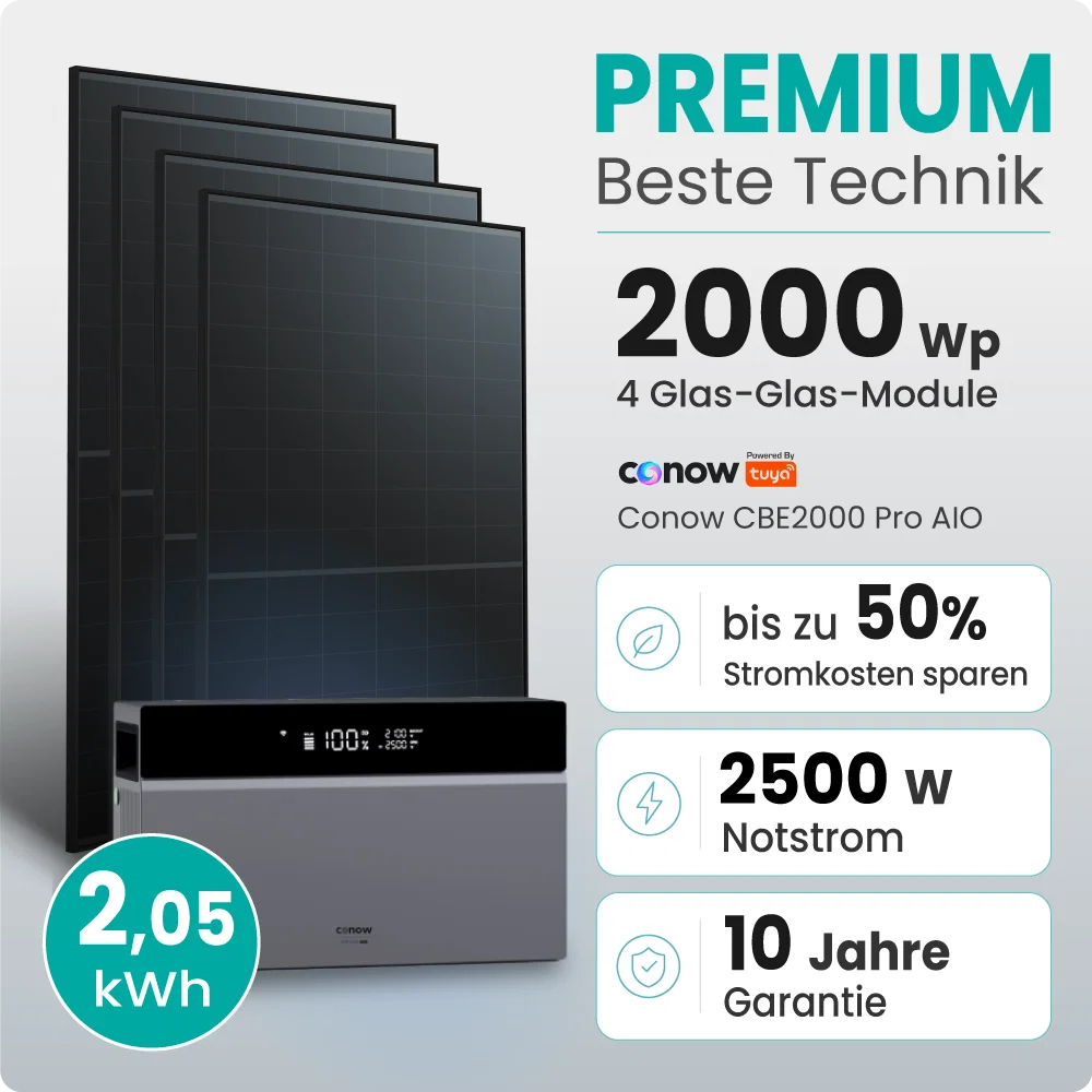 Tepto 2000W Balkonkraftwerk Premium mit Conow 2kWh Speicher