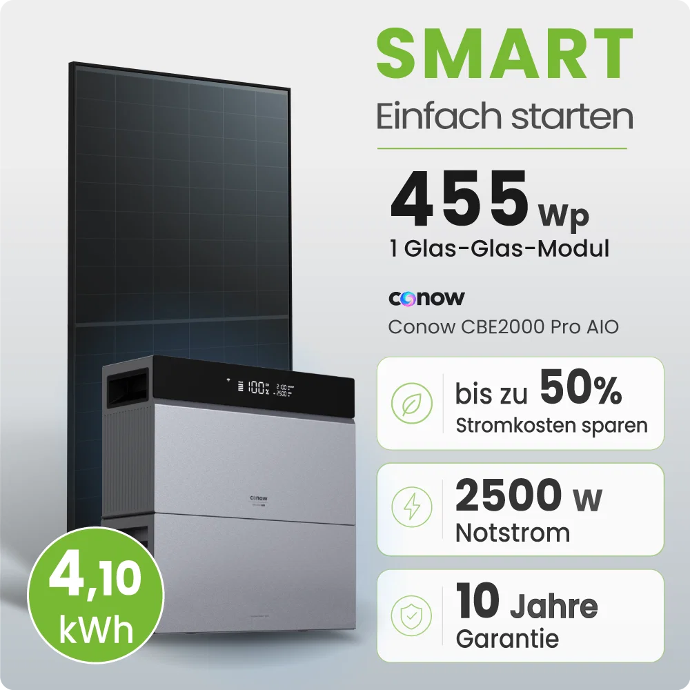 Tepto 455W Balkonkraftwerk Smart mit Conow 4kWh Speicher + Gratis Smart Meter