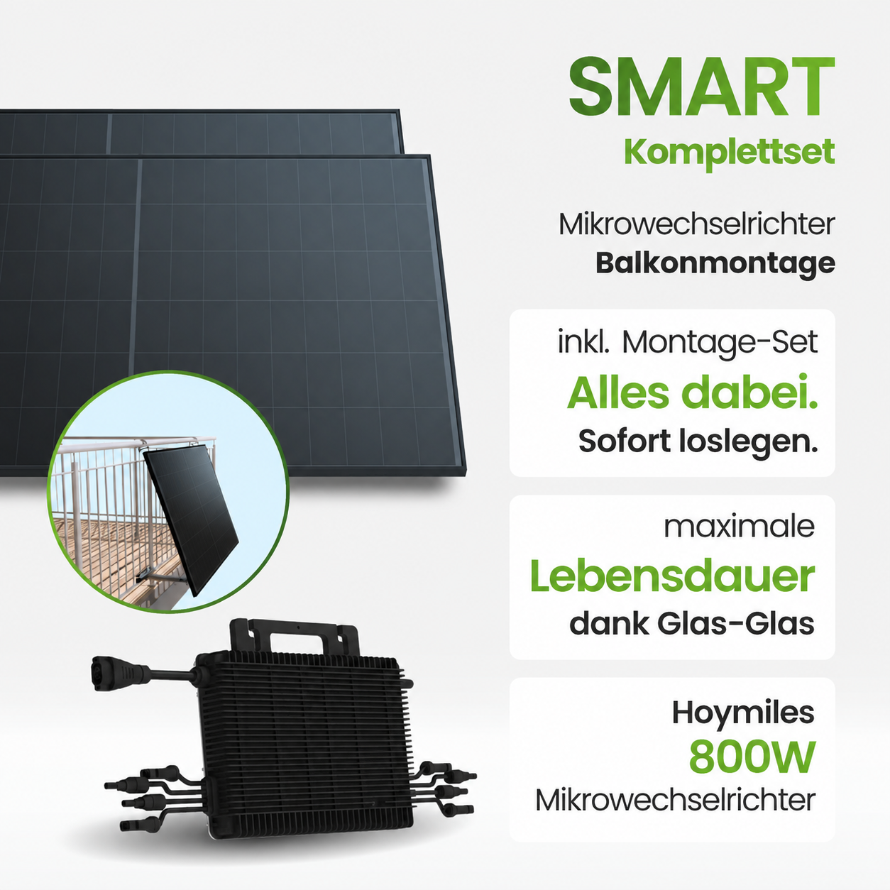 Solarmodul, Solarpanel, Balkonmontage, Mikrowechselrichter, 800W