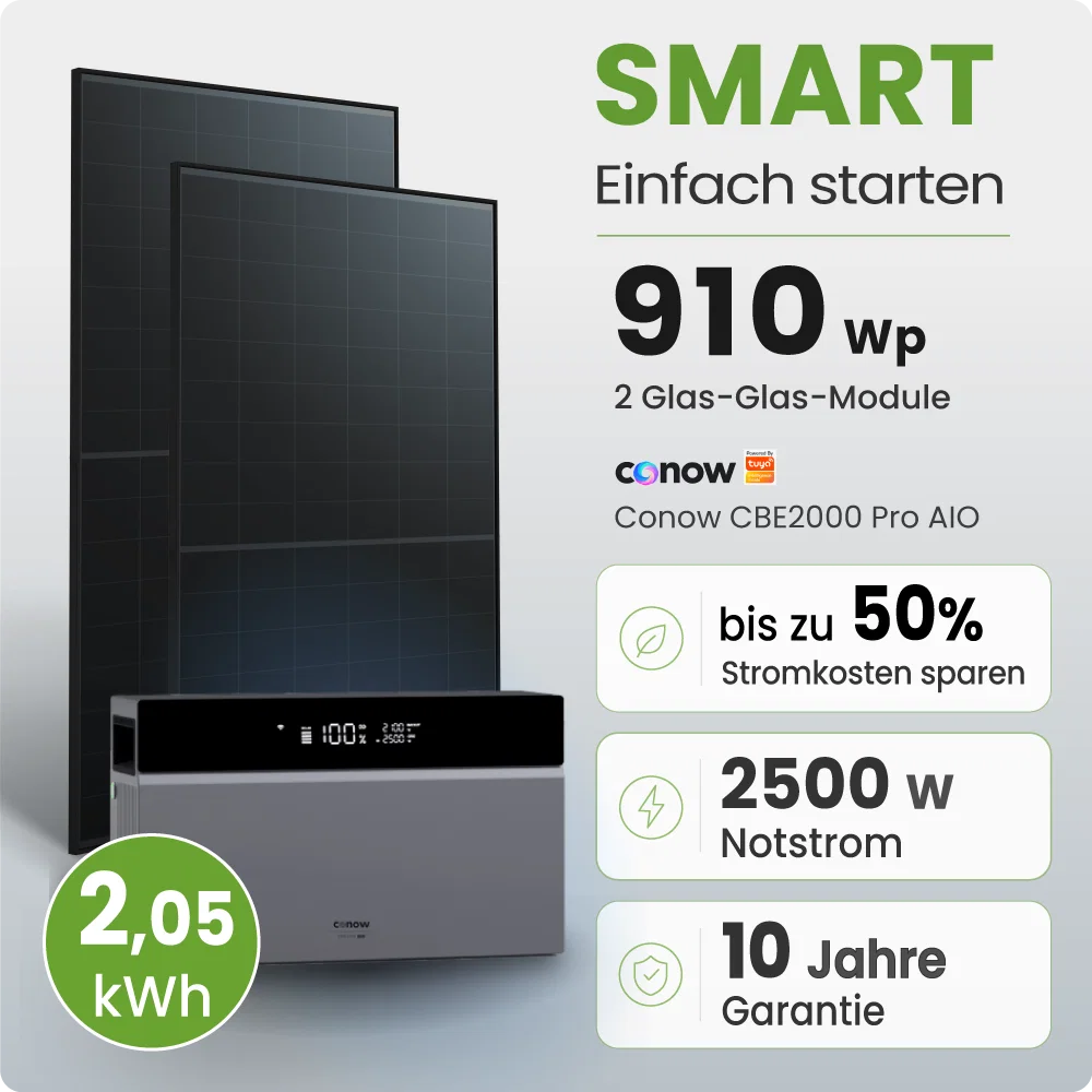 Tepto 910W Balkonkraftwerk Smart mit Conow 2kWh Speicher
