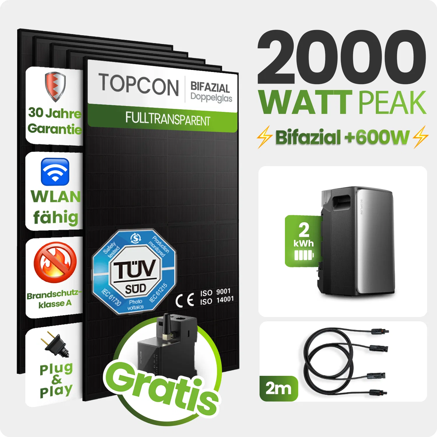 Tepto 2000W Balkonkraftwerk MaxPower mit 2 kWh Speicher