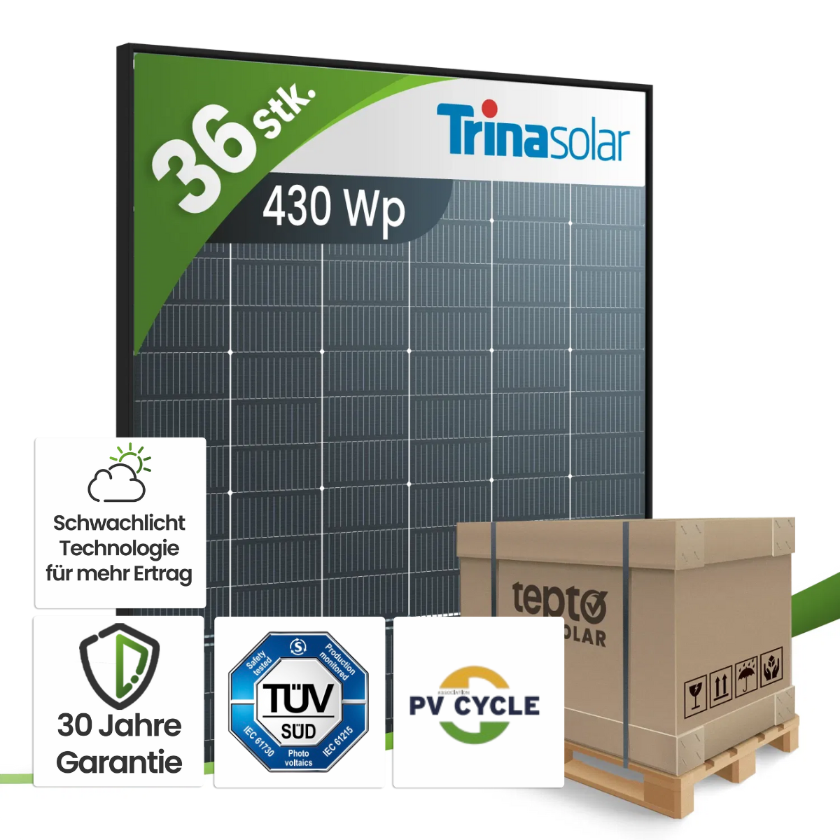 Trina NEG9RC.27/430Wp Bifazial Black Frame (Palette) Kiste, Karton, Lieferung des Pakets, Person
