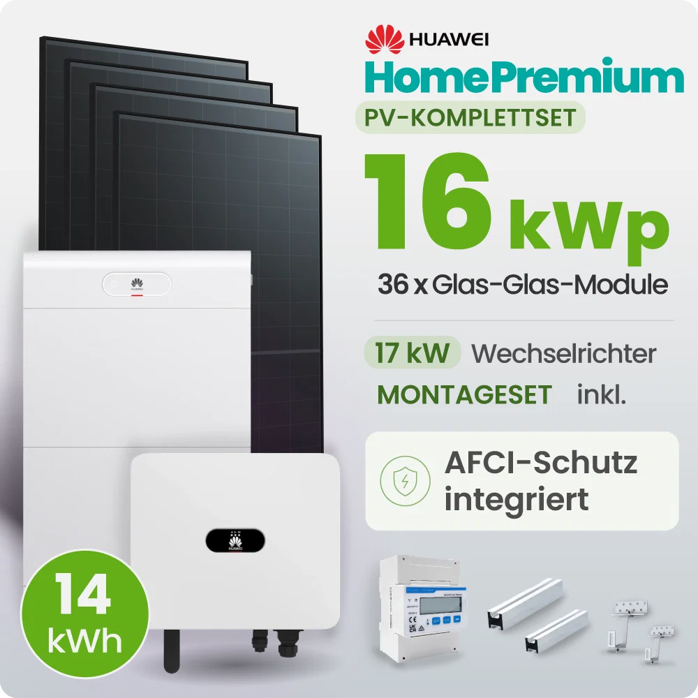 16 kWp Huawei PV-Anlage 35x 460Wp Fullblack 14kW Speicher