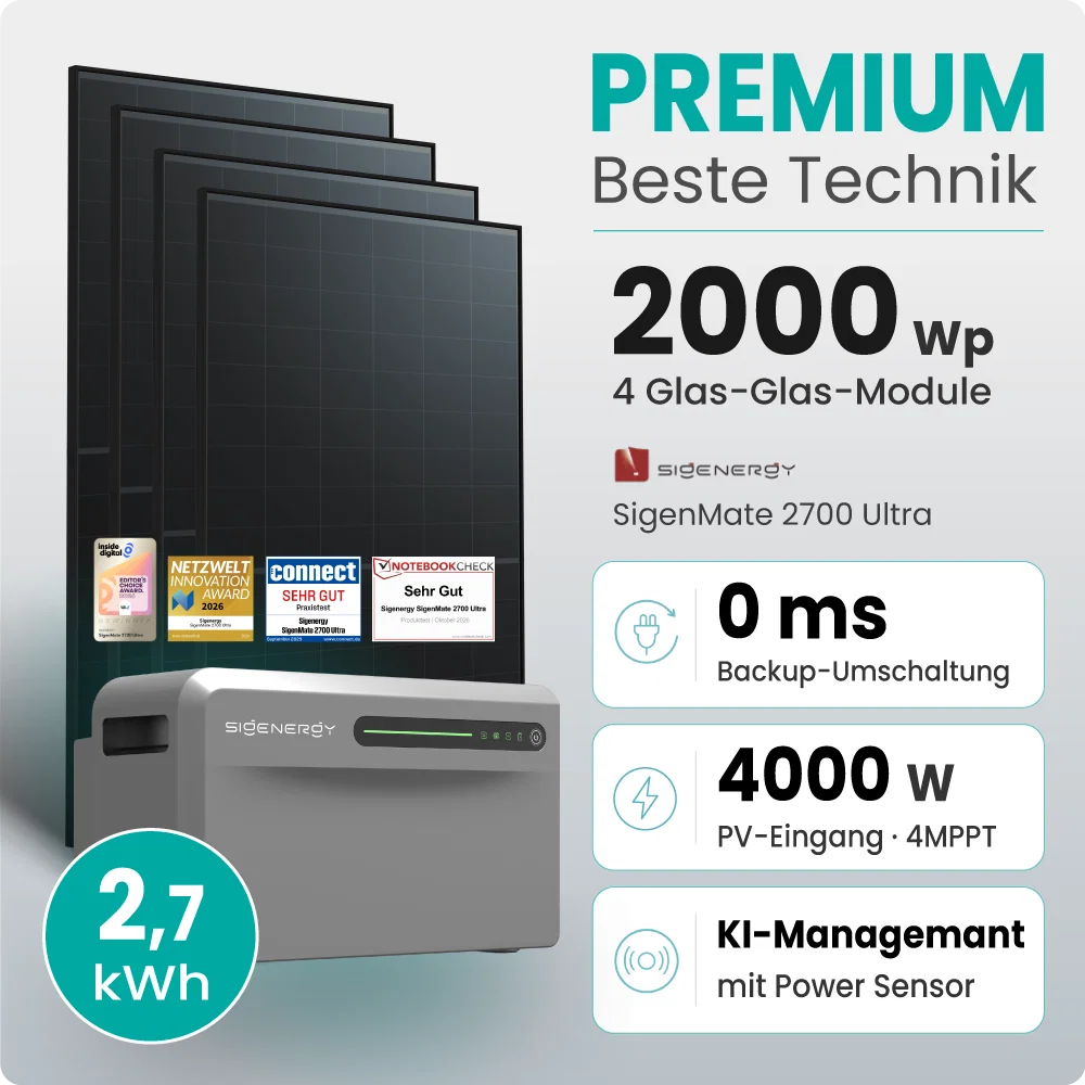 Tepto 2000W Balkonkraftwerk Premium mit Sigenergy SigenMate mit 2,7kWh Speicher