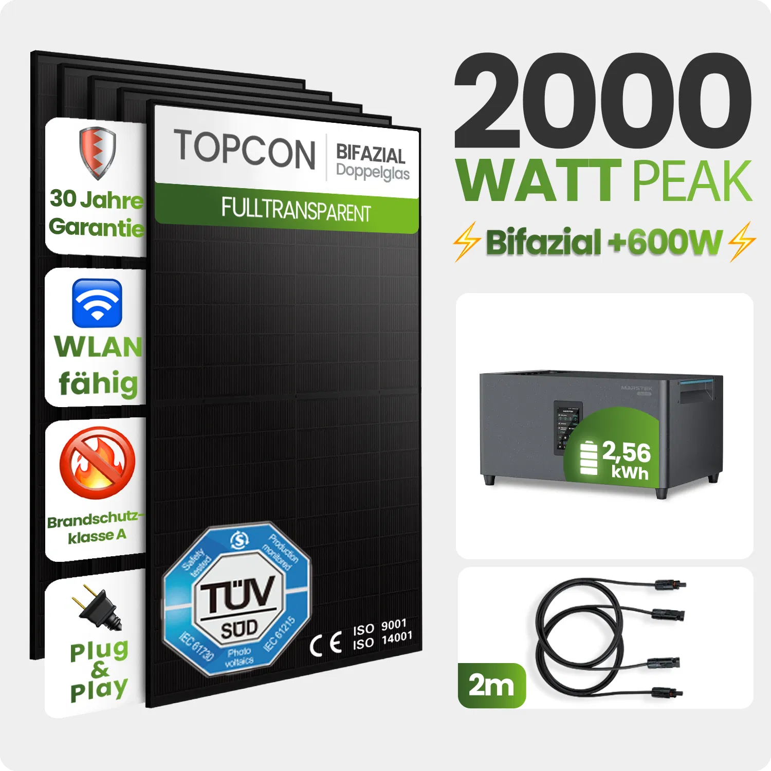 Tepto 2000W Balkonkraftwerk MaxPower mit 2 kWh Speicher Marstek Jupiter C Plus